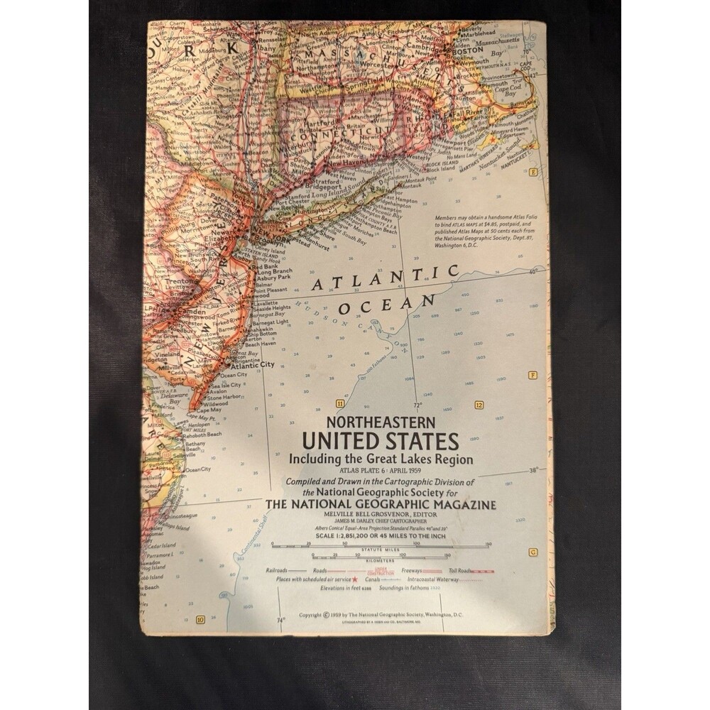 National Geographic Map Northeastern United States Map 1959